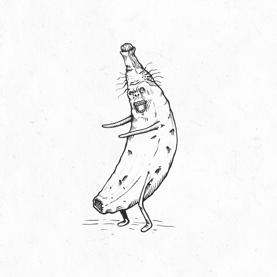 Illustration of a banana zombie.