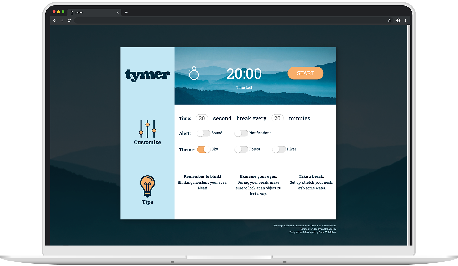 Tymer application in browser